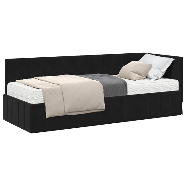 vidaXL Hoekbedframe met Matras met matras 2 pcs Zwart Fluweel