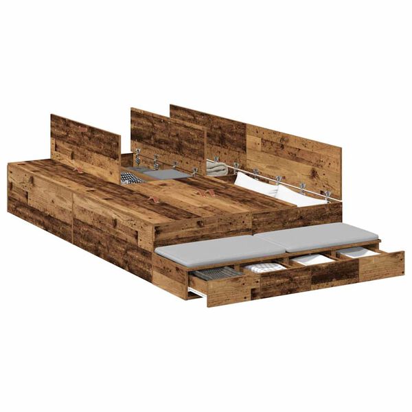 vidaXL Opbergbedframe met lade met opslag Oud Hout 120 cm Bewerkt hout
