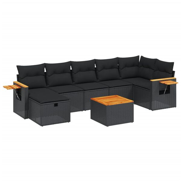 vidaXL 7-delige Loungeset met kussens poly rattan zwart
