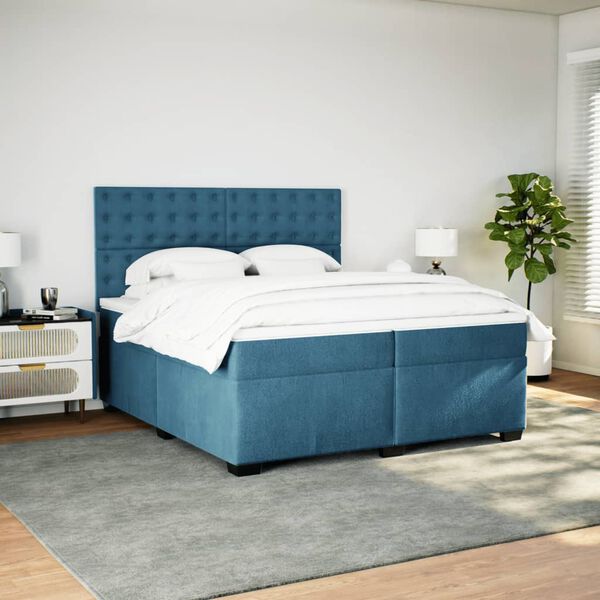 vidaXL Boxspring met matras fluweel blauw 200x200 cm