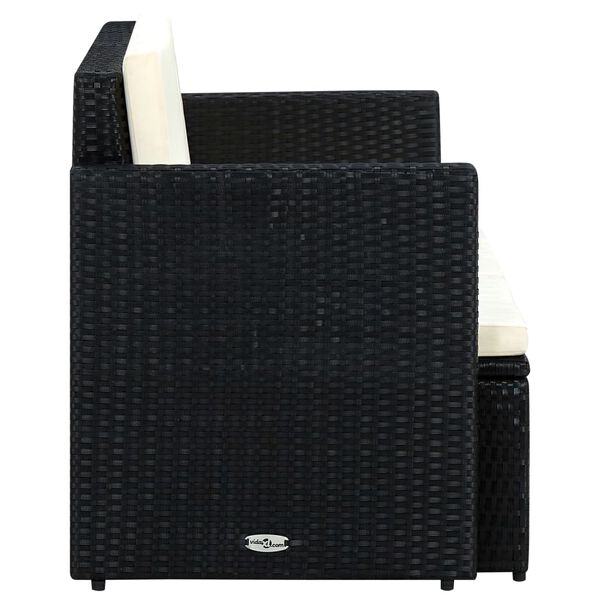 vidaXL Tuinbank 2-zits met kussens poly rattan zwart