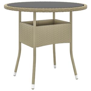vidaXL Tuintafel &Oslash;80x75 cm gehard glas en poly rattan beige