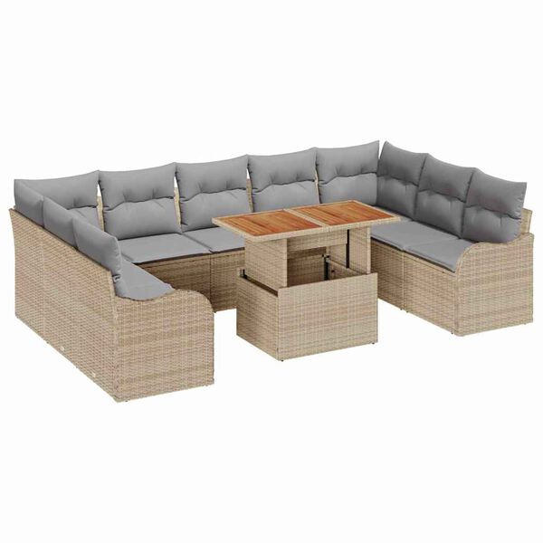 vidaXL Tuin Sofa Set met kussen 10 pcs beige en lichtgrijs