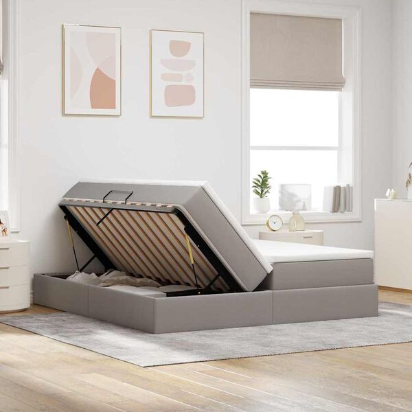 vidaXL Opbergbed met matras met matras Taupe 200 x 200 cm Polyester