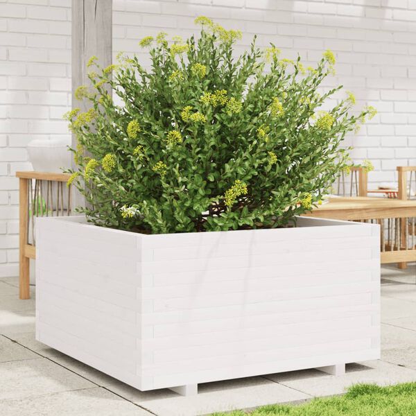 vidaXL Plantenbak 90x90x49,5 cm massief grenenhout wit
