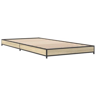 vidaXL Bedframe bewerkt hout en metaal sonoma eikenkleurig 90x200 cm