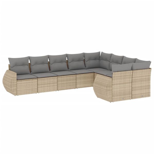 vidaXL 9-delige Loungeset met kussens poly rattan beige