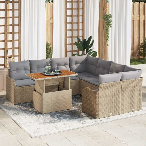vidaXL Tuin Sofa Set met opslag 9 pcs Beige Poly riet