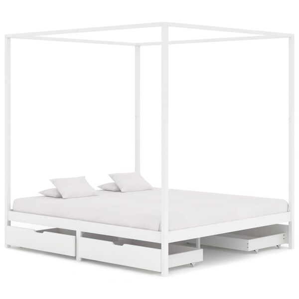 vidaXL Hemelbedframe met 4 lades massief grenenhout wit 180x200 cm