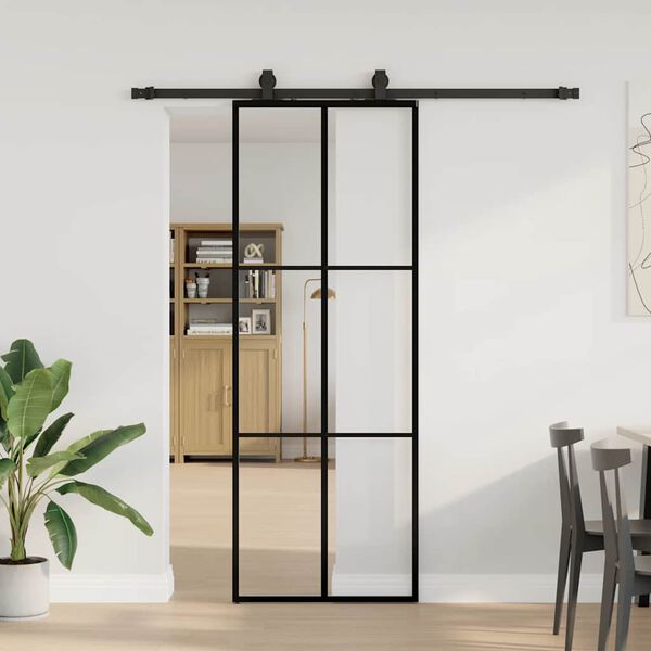 vidaXL Schuifdeur met beslagset 76x205 cm ESG glas zwart