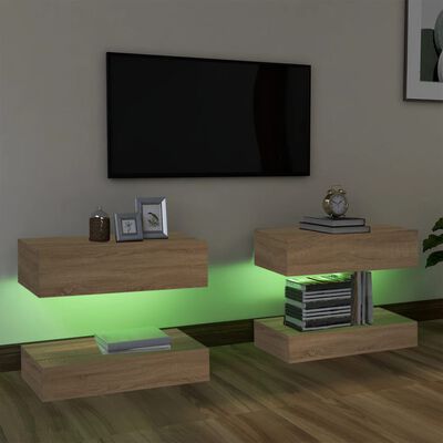 vidaXL Tv-meubelen 2 st met LED-verlichting 60x35 cm sonoma eikenkleur