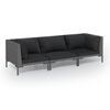 vidaXL 3-delige Loungeset met kussens poly rattan donkergrijs