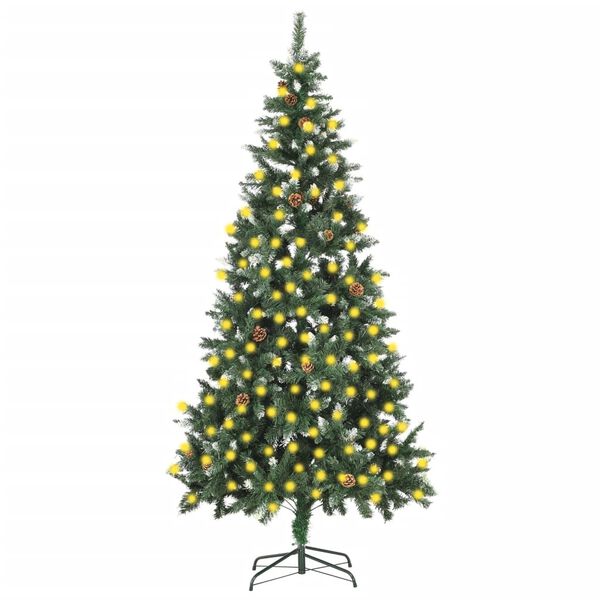 vidaXL Kunstkerstboom met verlichting en dennenappels 210 cm