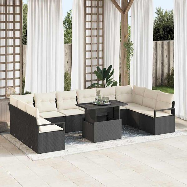 vidaXL Tuin Sofa Set met kussen 11 pcs Zwart en cr&egrave;me poly rattan