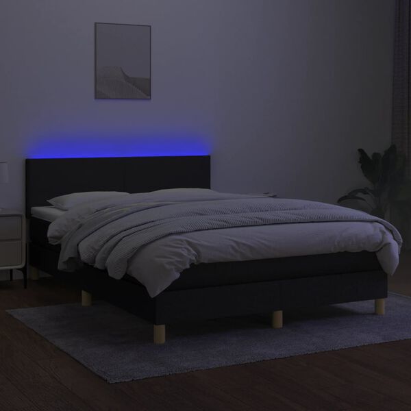 vidaXL Boxspring met matras en LED stof zwart 140x200 cm