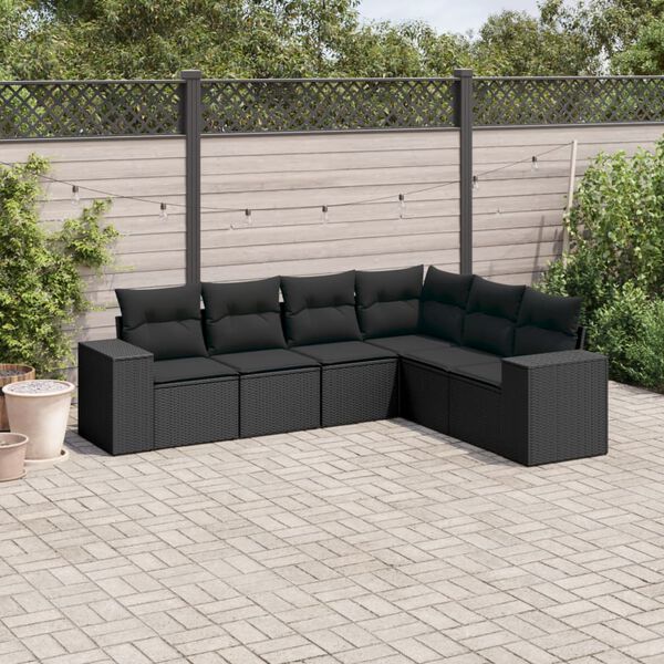 vidaXL 6-delige Loungeset met kussens poly rattan zwart