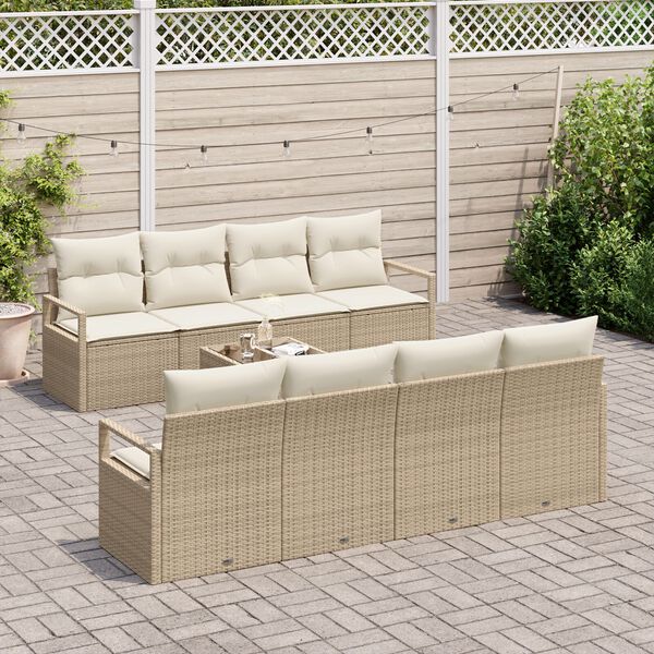 vidaXL Bankstel met kussen 7 pcs Beige en Cr&egrave;me poly rattan