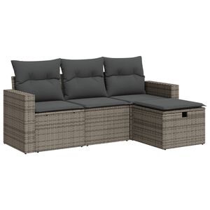 vidaXL 4-delige Loungeset met kussens poly rattan grijs