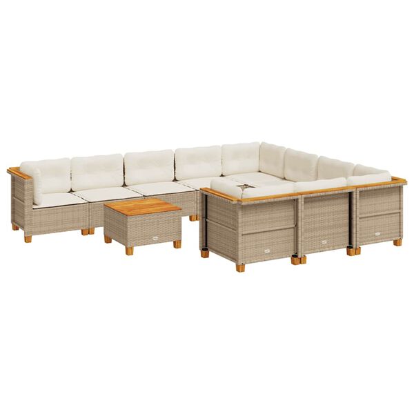 vidaXL 11-delige Tuinset met kussens poly rattan beige