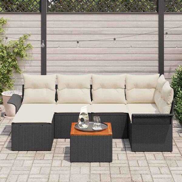 vidaXL Tuinbankenset met kussen 7 pcs Zwart poly rattan