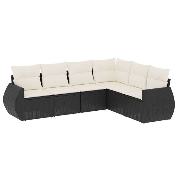 vidaXL 6-delige Loungeset met kussens poly rattan zwart