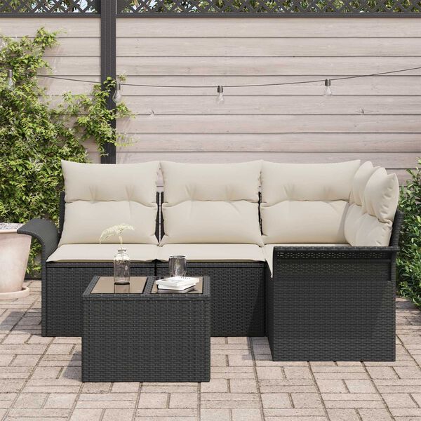 vidaXL Tuin Sofa Set met opslag 5 pcs Zwart poly rattan