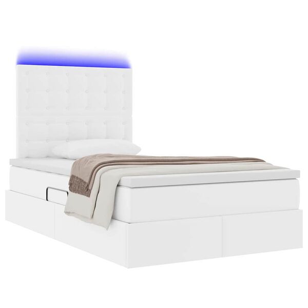 vidaXL Opbergbed met LED met matras Puur Wit 120 x 200 cm Nep Leer