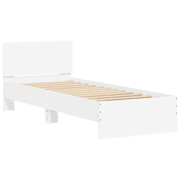 vidaXL Bedframe met hoofdbord bewerkt hout wit 75x190 cm