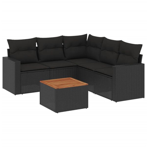 vidaXL 6-delige Loungeset met kussens poly rattan zwart