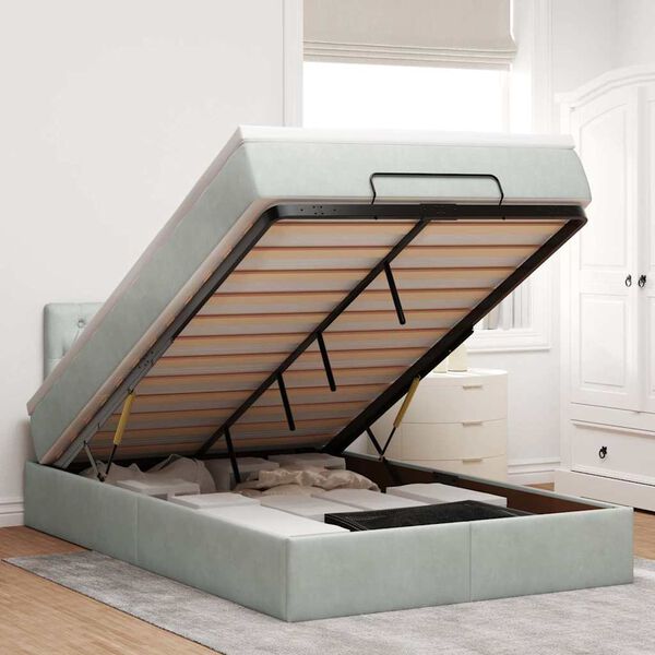 vidaXL Ottoman bed met matras en LED's 120x200 cm fluweel lichtgrijs