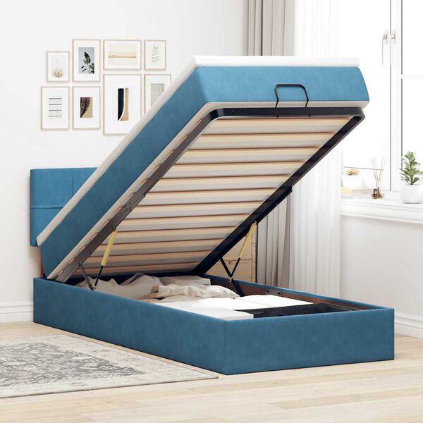 vidaXL Ottoman bed met matras 100x200 cm fluweel donkerblauw