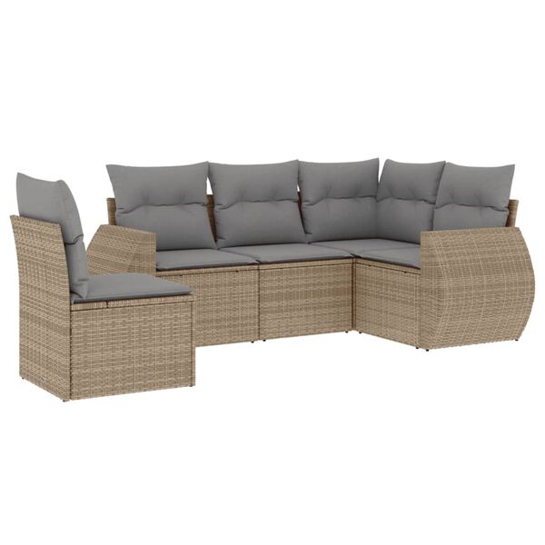 vidaXL 5-delige Loungeset met kussens poly rattan beige