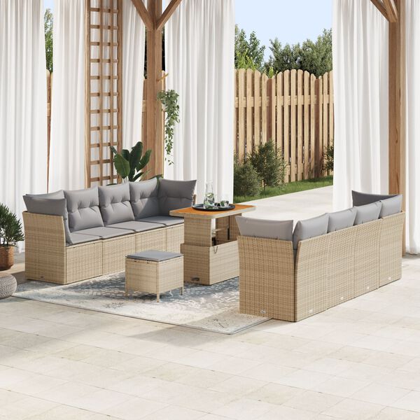 vidaXL Tuin Sofa Set met kussen met opslag 11 pcs beige en lichtgrijs