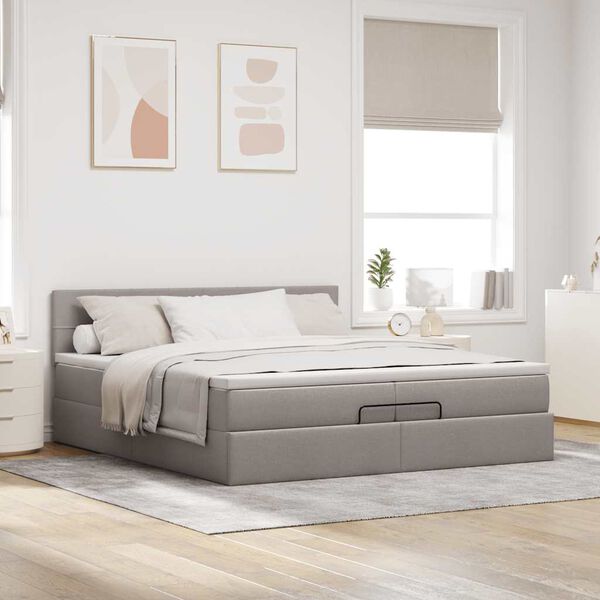 vidaXL Ottoman bed met matrassen en LED's 200x200cm stof taupe