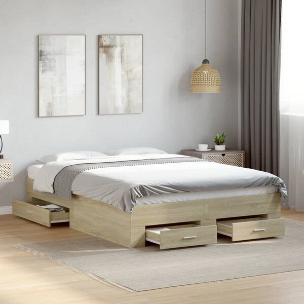 vidaXL Bedframe met lades bewerkt hout sonoma eikenkleurig 120x190 cm