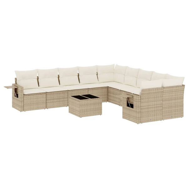vidaXL 11-delige Tuinset met kussens poly rattan beige