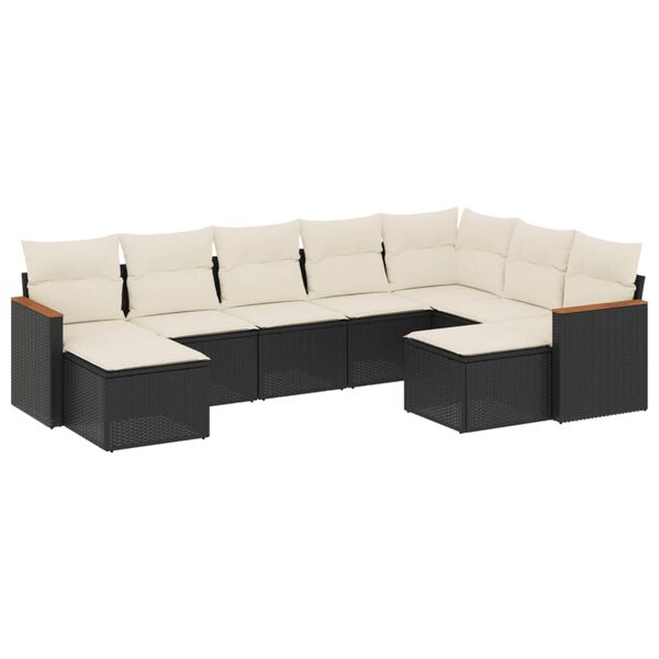 vidaXL 9-delige Loungeset met kussens poly rattan zwart