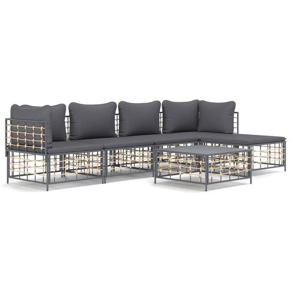 vidaXL 6-delige Loungeset met kussens poly rattan antracietkleurig