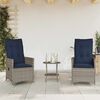 vidaXL 3-delige Bistroset met kussens poly rattan grijs