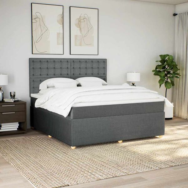 vidaXL Boxspring met matras stof donkergrijs 180x200 cm