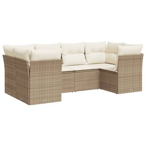 vidaXL 6-delige Loungeset met kussens poly rattan beige