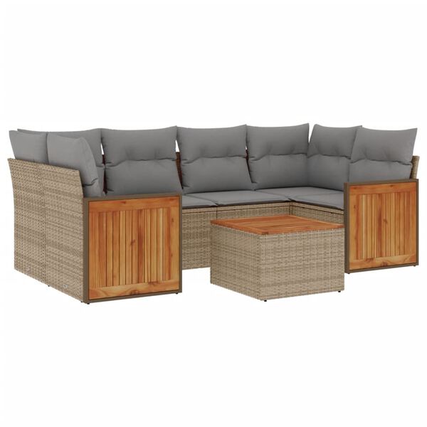 vidaXL 7-delige Loungeset met kussens poly rattan beige