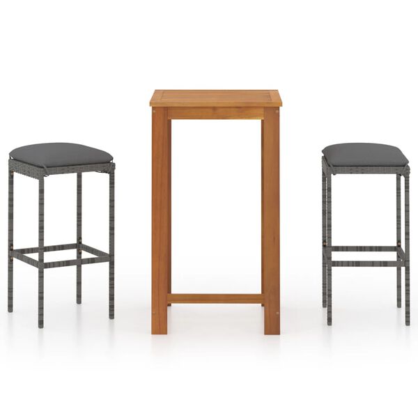 vidaXL 3-delige Tuinbarset met kussens grijs