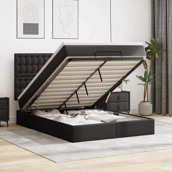 vidaXL Ottoman bed met matras 140x190cm kunstleer zwart