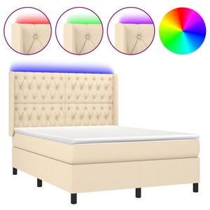 vidaXL Boxspring met matras en LED stof cr&egrave;mekleurig 140x190 cm