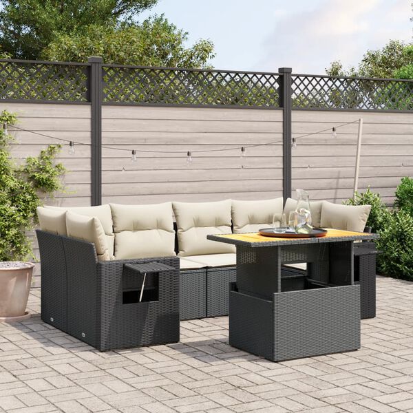 vidaXL 7-delige Loungeset met kussens poly rattan zwart