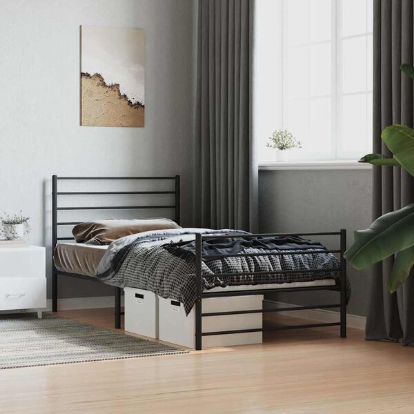 vidaXL Bedframe met hoofd- en voeteneinde metaal zwart 75x190 cm