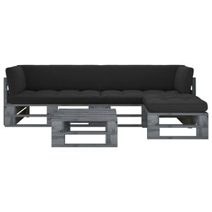 vidaXL 4-delige Loungeset pallet met kussens grijs ge&iuml;mpregneerd hout
