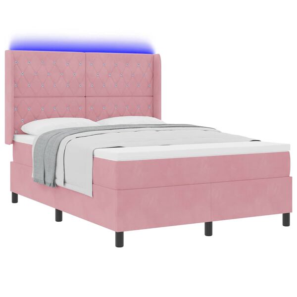 vidaXL Boxspringbed met LED-striplichten Roze 140 x 200 cm Fluweel