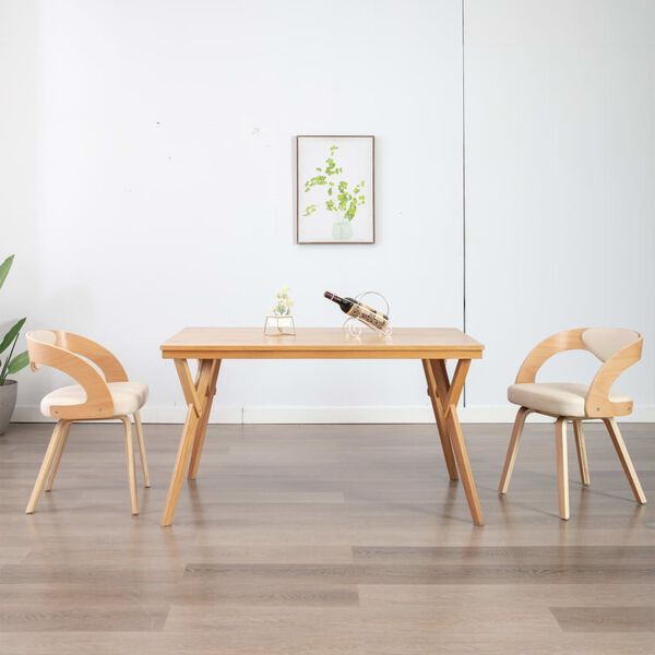 vidaXL Eetkamerstoelen 2 st gebogen hout en kunstleer cr&egrave;mekleurig